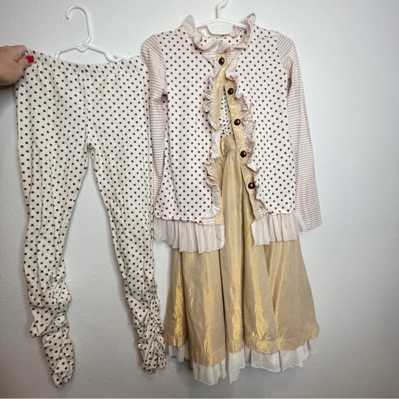 3 piece mustard pie gold dot jacket dress leggings set